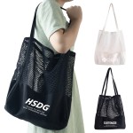 Embroidered Mesh Shoulder Tote Bag with Logo