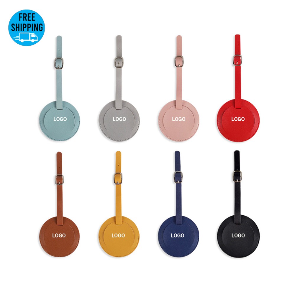 Promotional Debossed Round PU Leather Luggage Tags