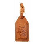 Genuine Leather Luggage Tag with a Flap and Buckle Strap | Includes Info Card | Made in the USA with Logo