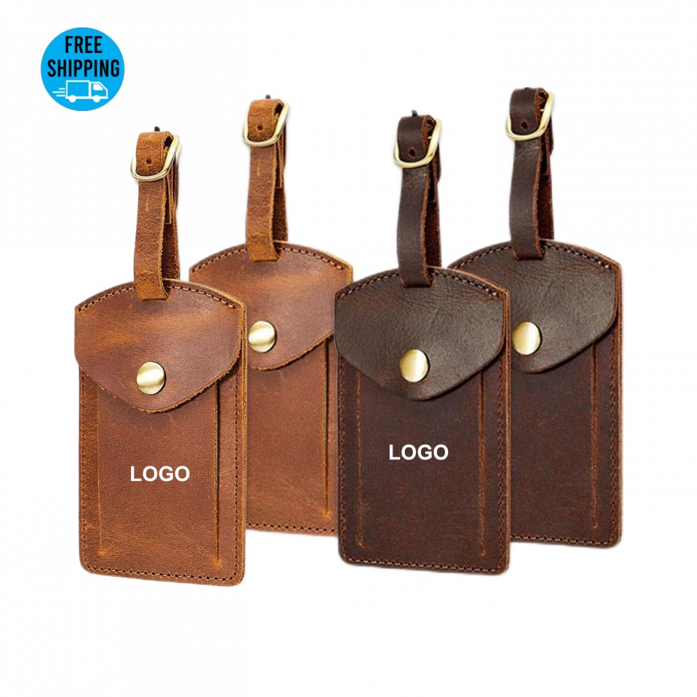 Logo Branded Genuine Leather Luggage Bag Tags