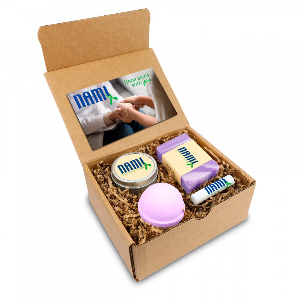 Promotional Wellness Gift Set - Soap, Candle Tin, Bath Bomb, and Lip Balm