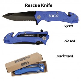 Blue Anodized Aluminum Rescue Knife with Logo