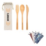 Customized 3 Piece Bamboo Utensil Set in Travel Pouch