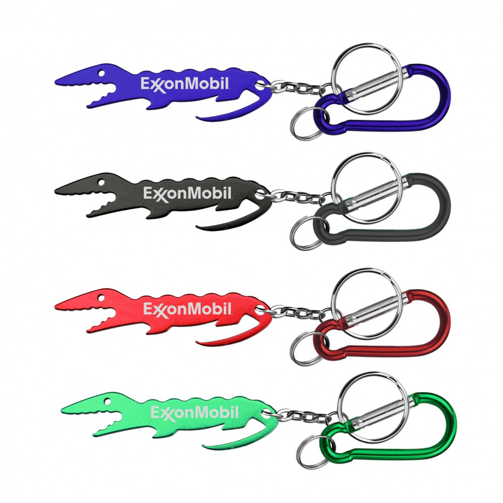 Alligator/ Crocodile Shape Bottle Opener with Key Chain & Carabiner with Logo