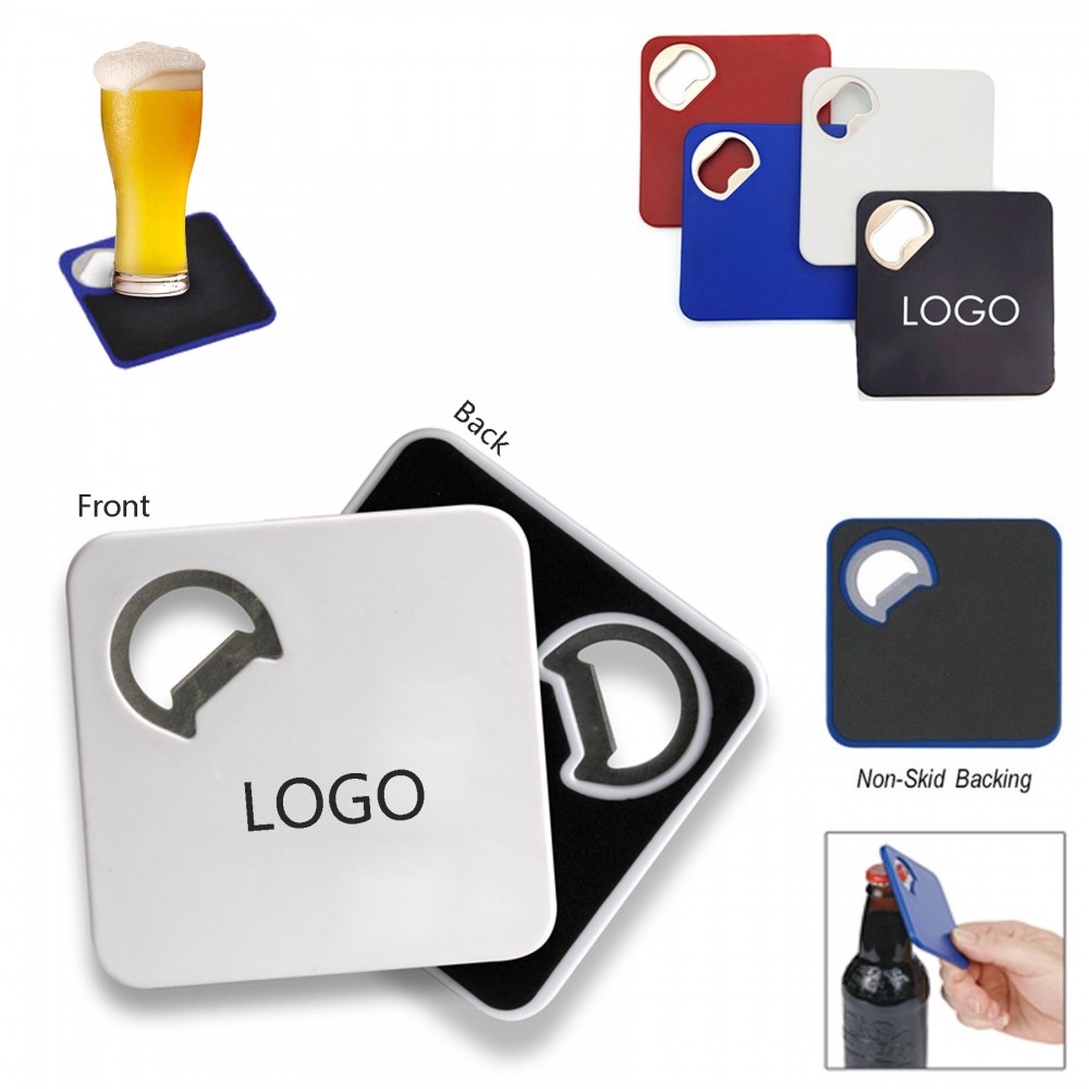 Square Coaster With Bottle Opener with Logo