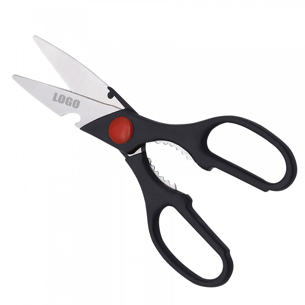 Promotional Black Handle Scissors With Bottle Opener