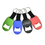 Oval Aluminum Bottle Opener Keychain w/ Strap with Logo