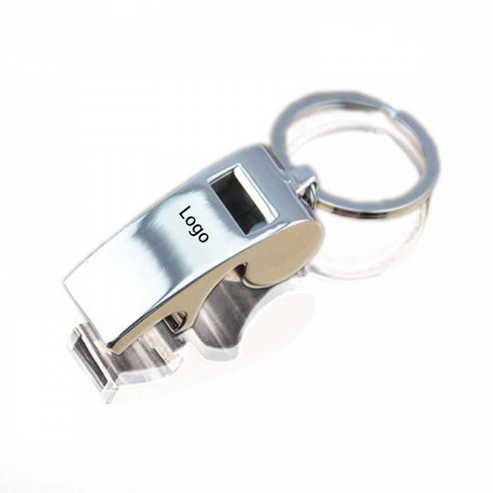 3 in 1 Metal Key Chain Bottle Opener and Whistle with Logo