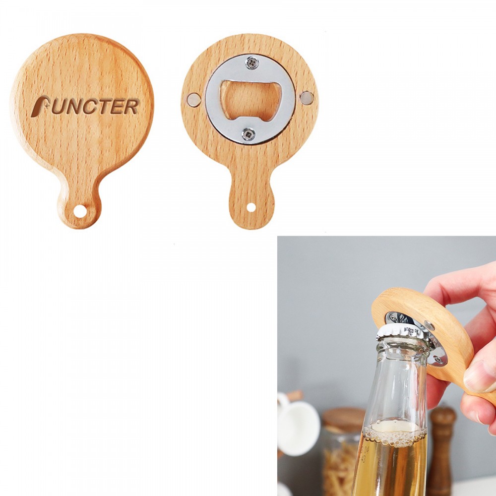 Logo Branded 2 in 1 Wood Refrigerator Sticker Bottle Opener