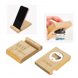 2 in 1 Bamboo Phone Stand w/Bottle Opener with Logo