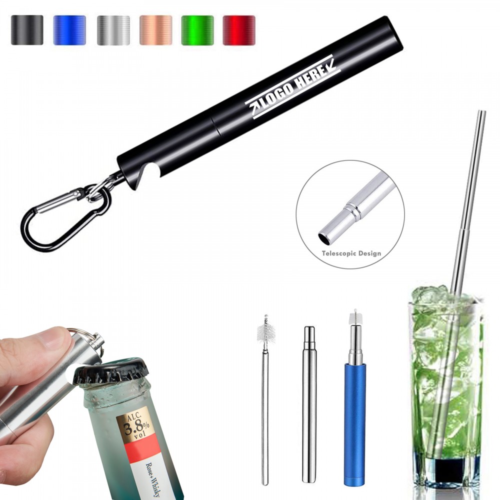 Promotional Telescope Metal Straw With Bottle Opener