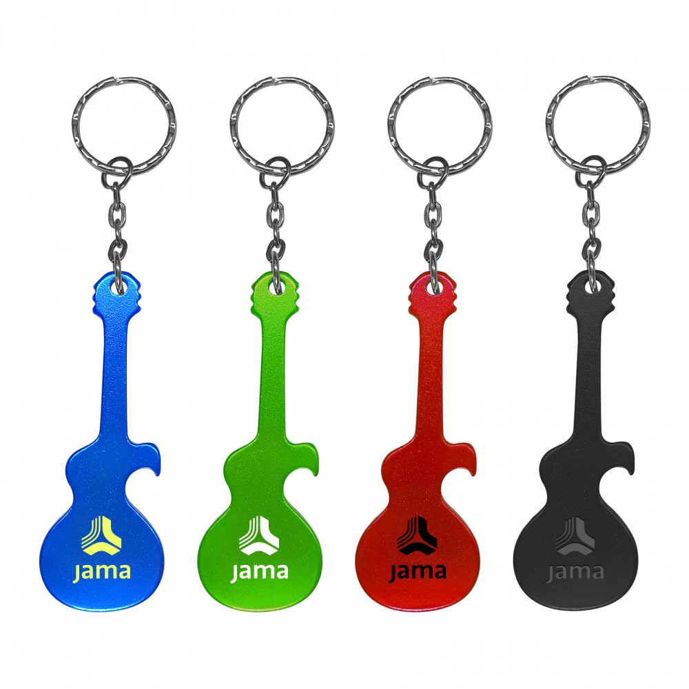 Guitar Shaped Aluminum Bottle Opener W/Key Chain with Logo