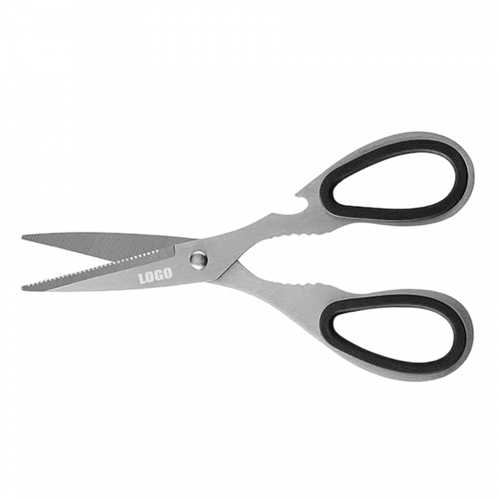 Rubber Ring Handle Scissors With Bottle Opener with Logo