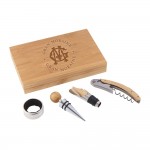 Personalized 4-Piece Corkscrew Tool Set with Natural Wood Case