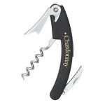 Personalized Curved Nickel Plated Corkscrew w/Black Plastic Handle
