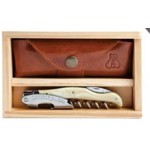 Customized Laguiole Millesime Blonde Horn Corkscrew Set w/Box & Leather Pouch