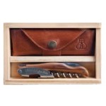 Customized Laguiole Millesime Wood Effect Corkscrew Set w/Box & Leather Pouch