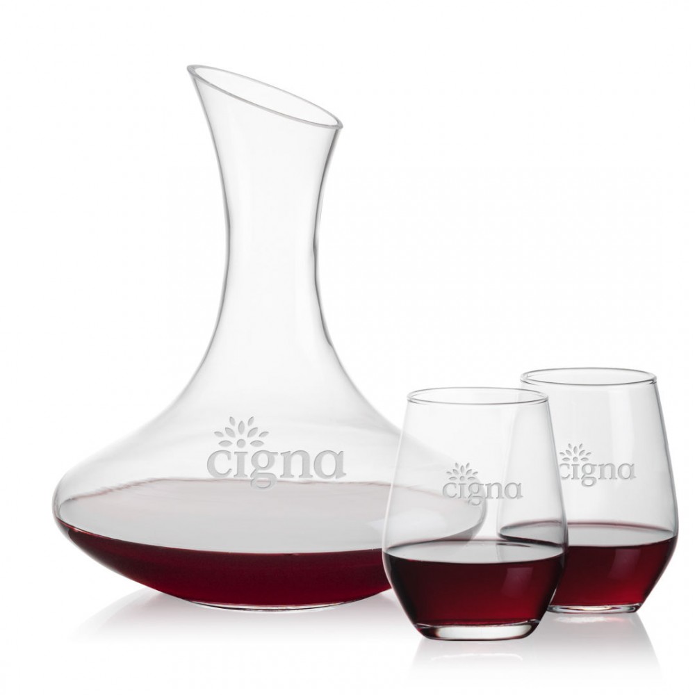 Logo Branded Hampton Carafe & 2 Mandelay Stemless Wine