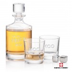 Whitlock 3pc Decanter Set & S/S Ice Cubes with Logo