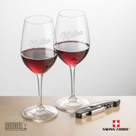 Swiss Force Opener & 2 RIEDEL Oenologue Wine - Silver with Logo