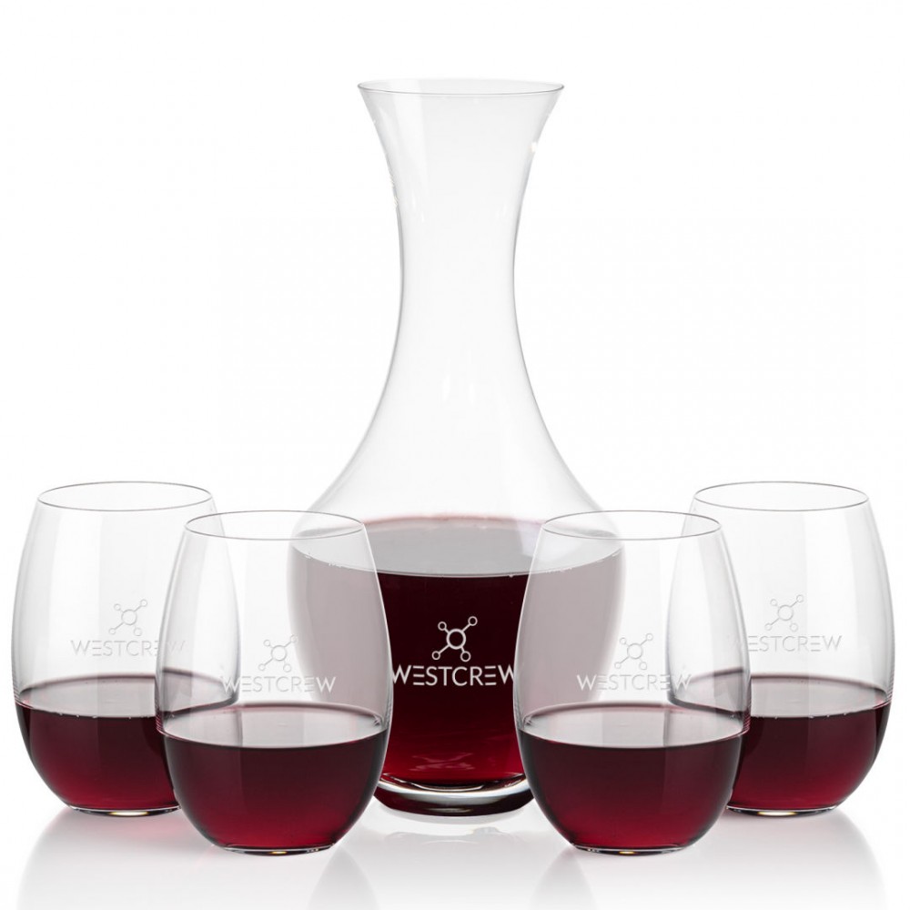 Oldham Carafe & 4 Carlita Stemless with Logo