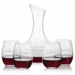 Hampton Carafe & 4 Redmond Stemless Wine with Logo