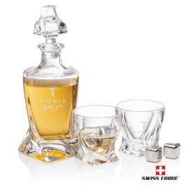 Seneca 3pc Decanter Set & S/S Ice Cubes with Logo