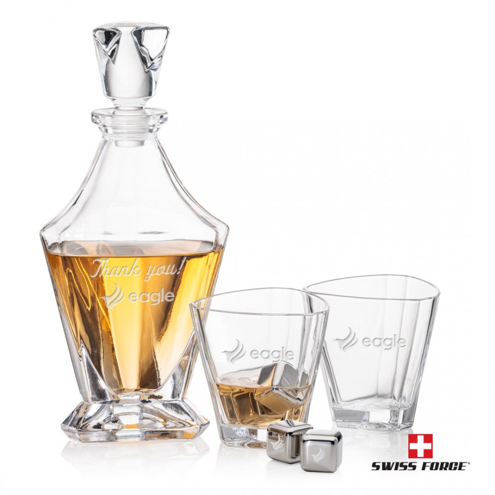 Personalized Arellano 3pc Decanter Set & S/S Ice Cubes