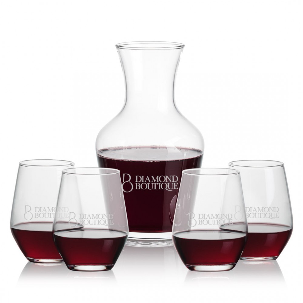 Logo Branded Summit Carafe & 4 Mandelay Stemless Wine