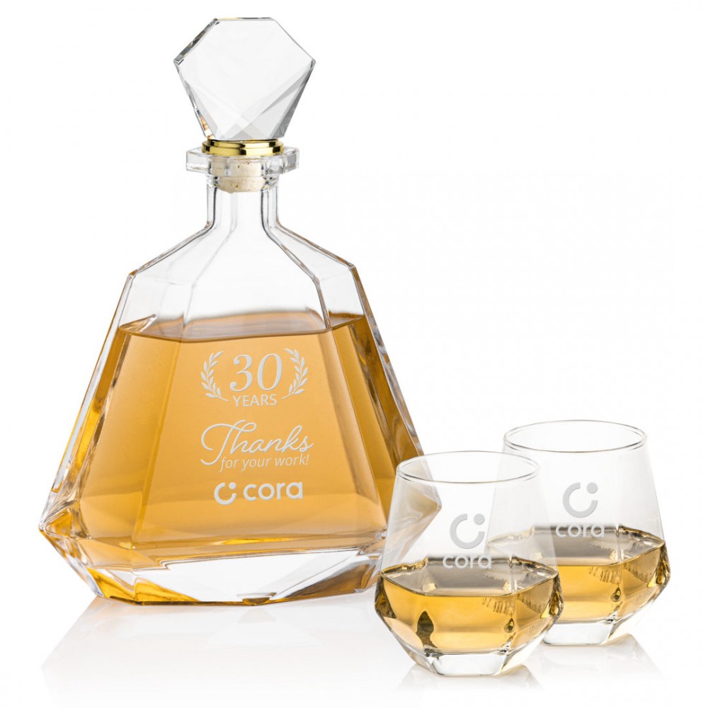 Hartsdale Decanter & 2 On-the-Rocks with Logo