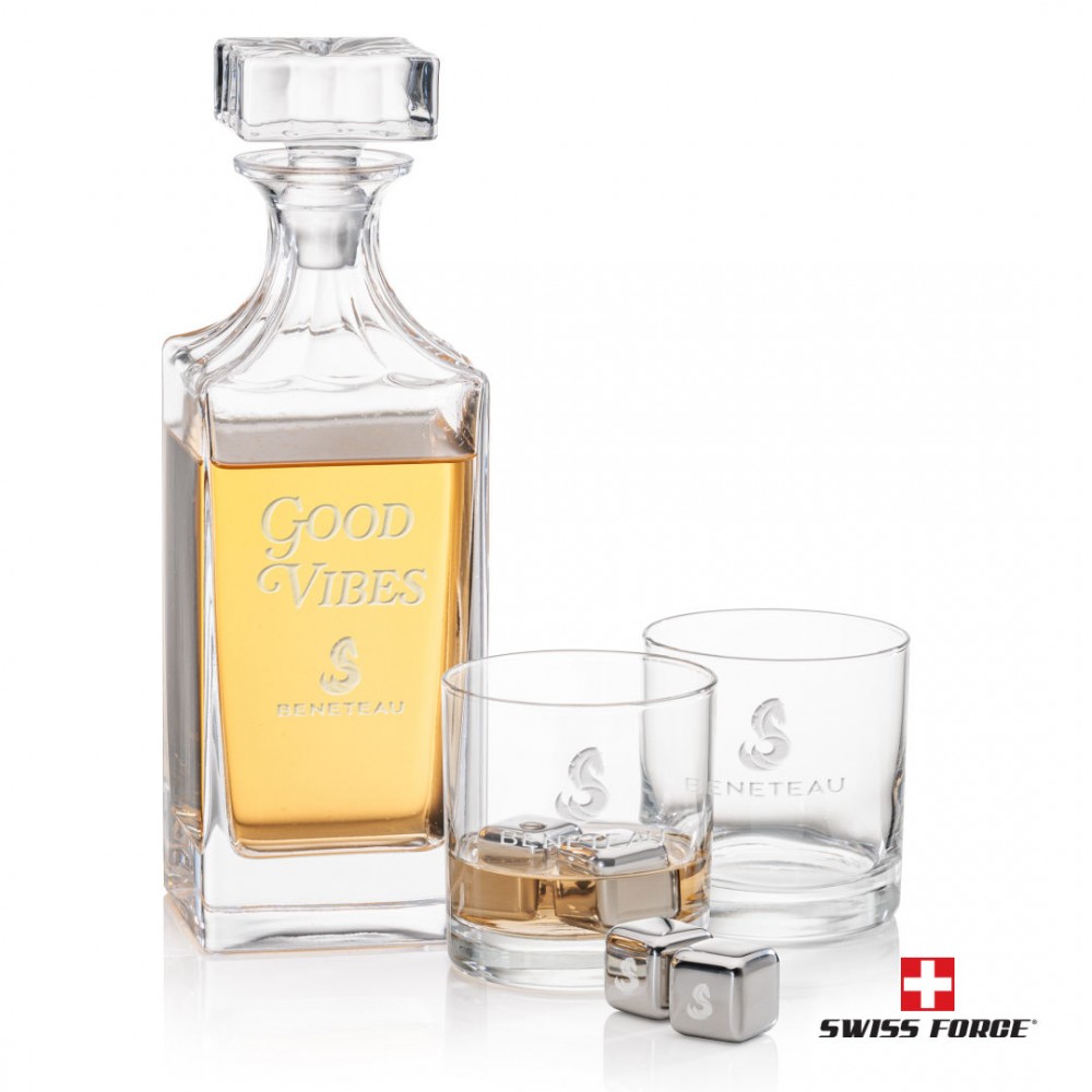 Personalized Aristocrat 3pc Decanter Set & S/S Ice Cubes