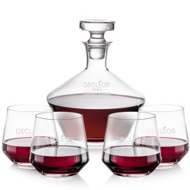 Tucson Decanter & 4 Stemless Wine with Logo