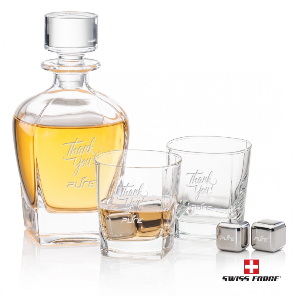 Personalized Sterling 3pc Decanter Set & S/S Ice Cubes