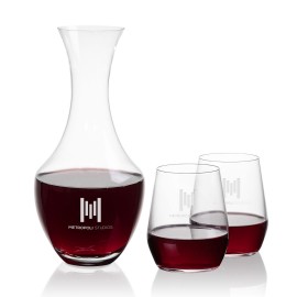 Oldham Carafe & 2 Germain Stemless with Logo