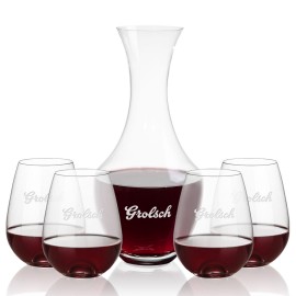 Oldham Carafe & 4 Edderton Stemless with Logo