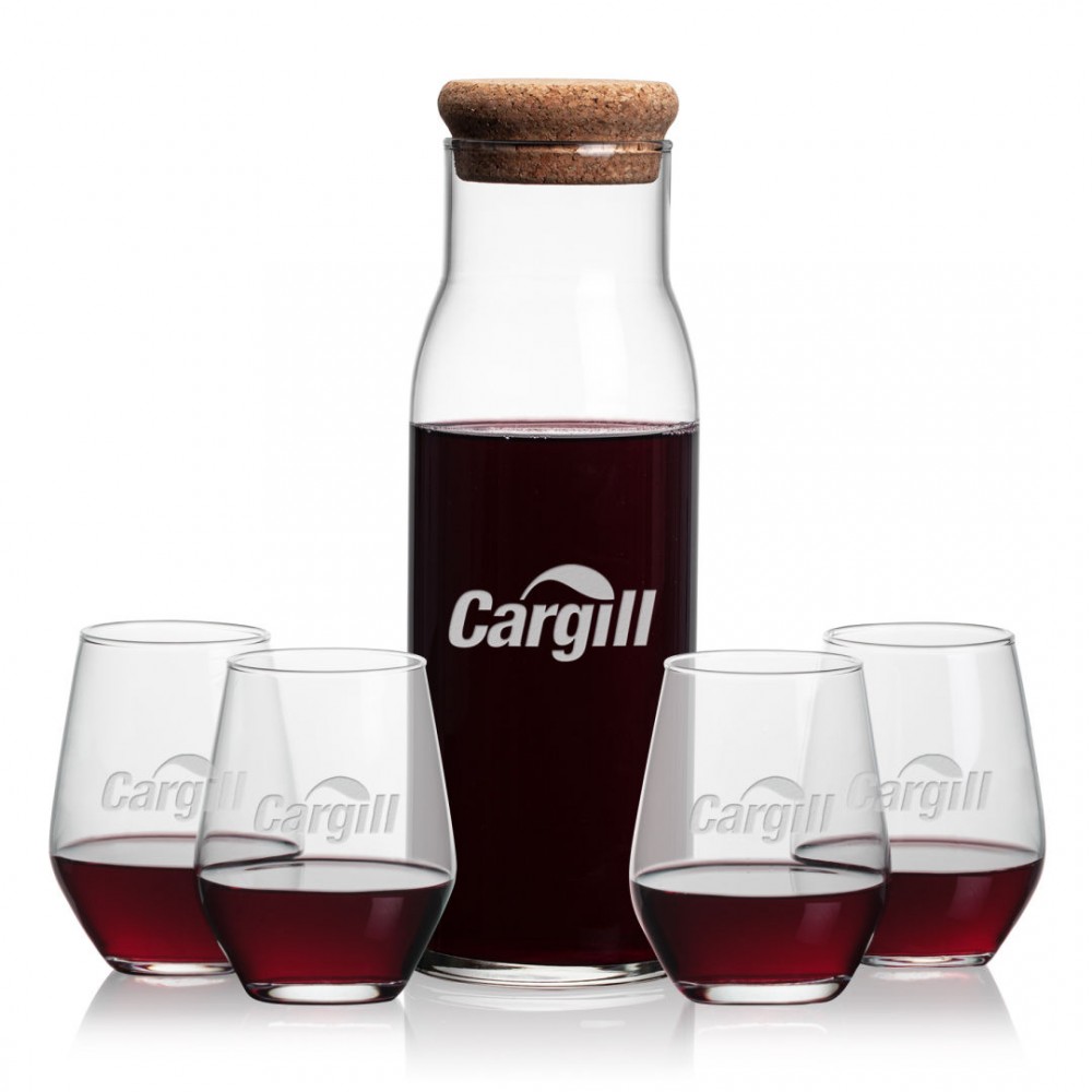 Aviston Carafe & 4 Mandelay Stemless Wine with Logo