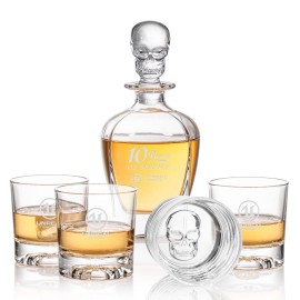 Custom Delrina Scull Decanter & 4 On-the-Rocks