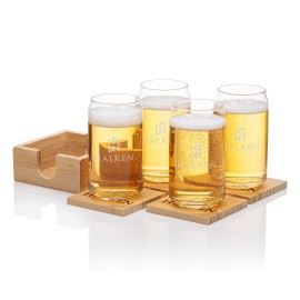 Beer Can Glass/Coaster Gift Set for 4 with Logo