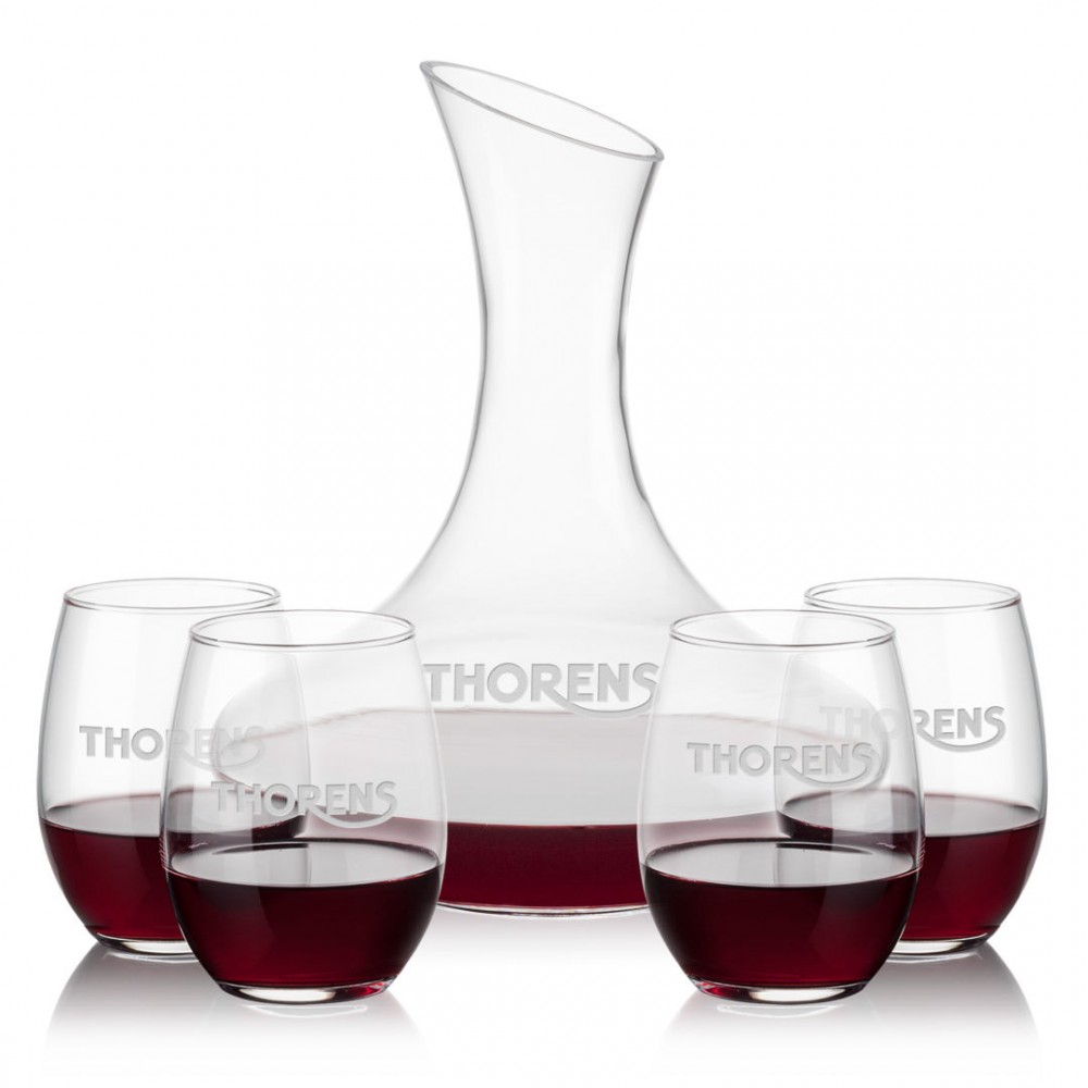 Personalized Hampton Carafe & 4 Stanford Stemless Wine