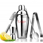 Custom 5 Piece Bartender Kit 18.5oz Stainless Steel Cocktail Shaker with Spoon Strainer Jigger Ice Tong