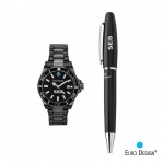 Customized Euro Design Velten Watch/Pen Set - Black