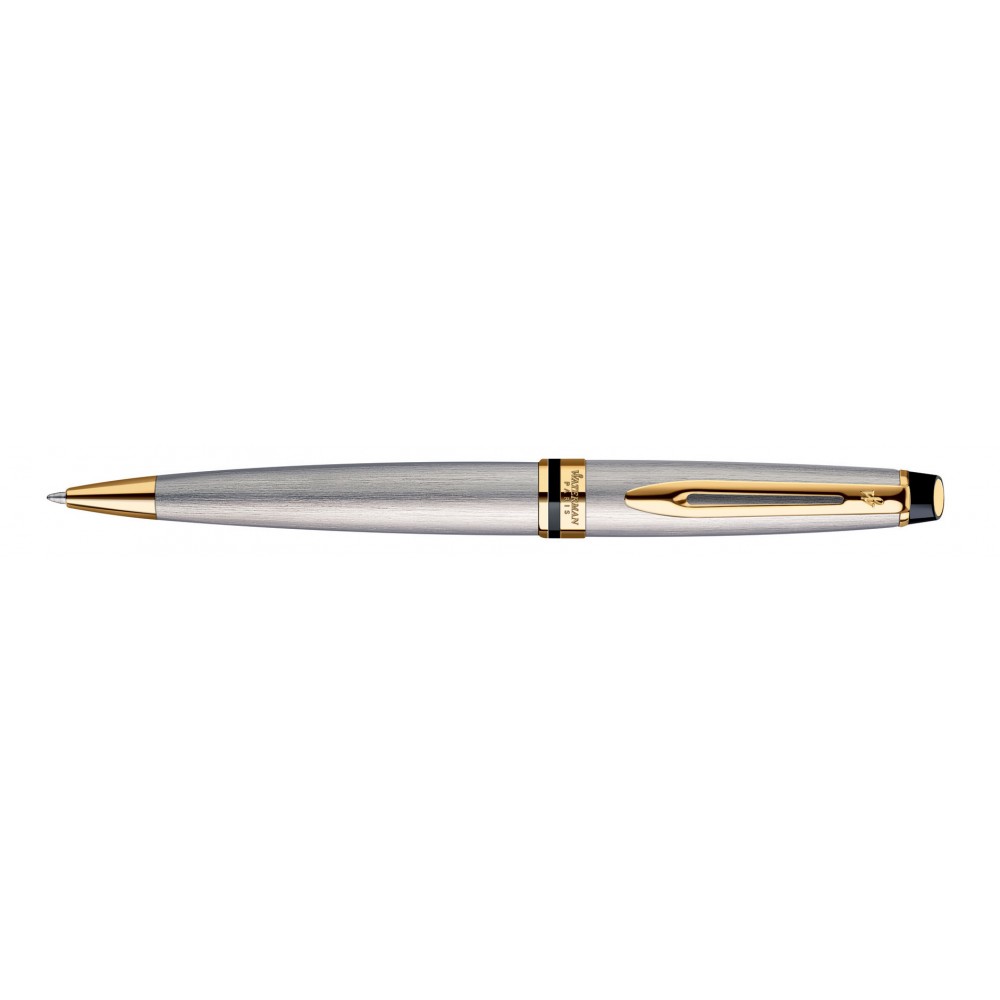 Custom Printed Waterman Expert Ball Point Stainless Steel Gold Trim Pen