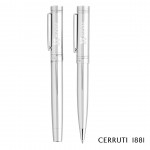 Custom Cerruti 1881 Zoom Classic Ballpoint Pen & Rollerball Pen Gift Set - Silver