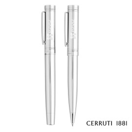 Custom Cerruti 1881 Zoom Classic Ballpoint Pen & Rollerball Pen Gift Set - Silver