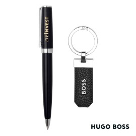 Hugo Boss Ballpoint Pen & Key Ring set - Black with Logo