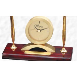 Piano Finish Rosewood Desk Set & Clock w/ 2 Pens (5 1/2"x7 3/4") Custom Imprinted