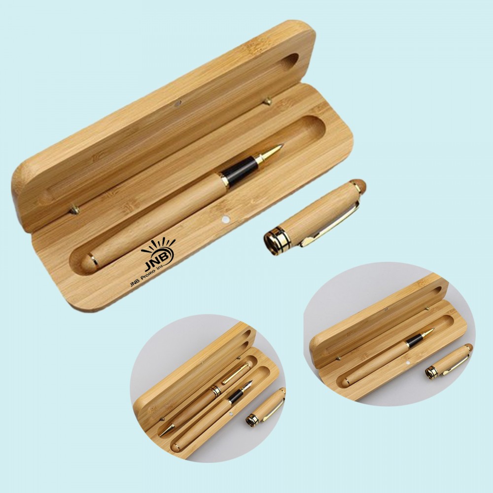 Bamboo Ballpoint Pen with Case with Logo