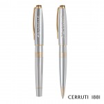 Customized Cerruti 1881 Bicolore Ballpoint Pen & Rollerball Pen Gift Set - Chrome