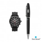 Euro Design Bernau Watch/Pen Set - Black with Logo