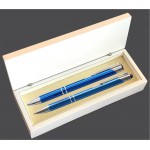 JJ Series Blue Stylus Pen and Pencil Set in white wood Presentation Gift Box Custom Printed